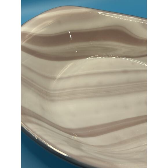 Vintage Alabaster Swirl Glass Bowl White & Taupe/Pink Fruit Centerpiece Signed - Picture 2 of 7